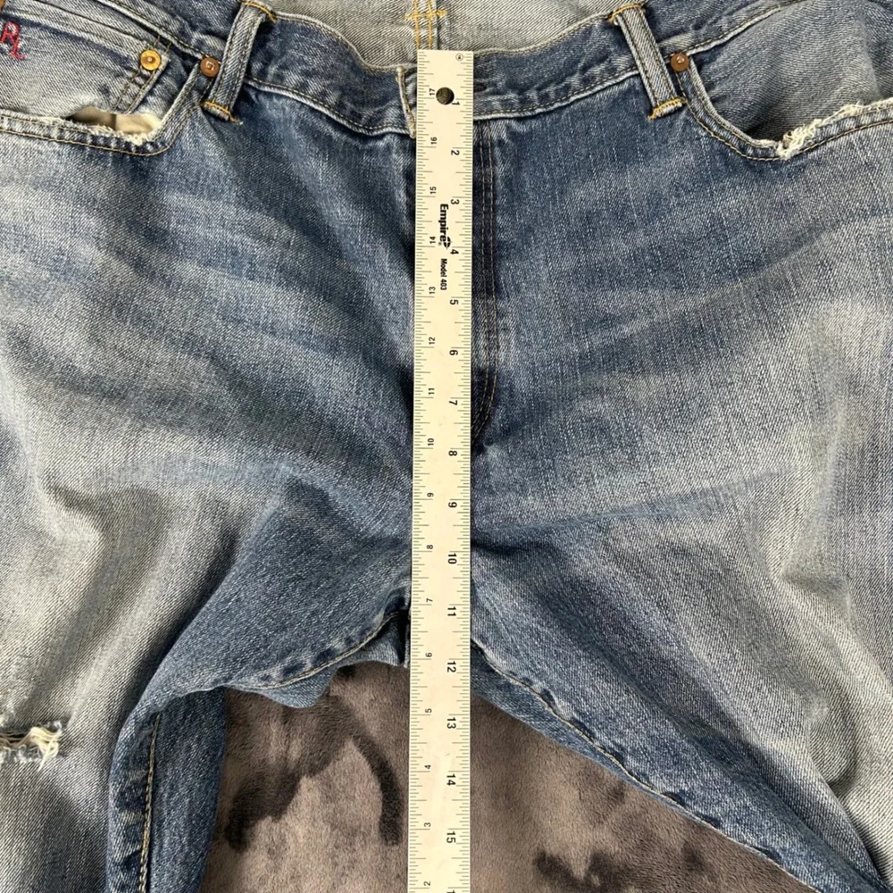 Polo Ralph Lauren Jeans Mens 42x32 Blue Straight Leg Distressed Denim